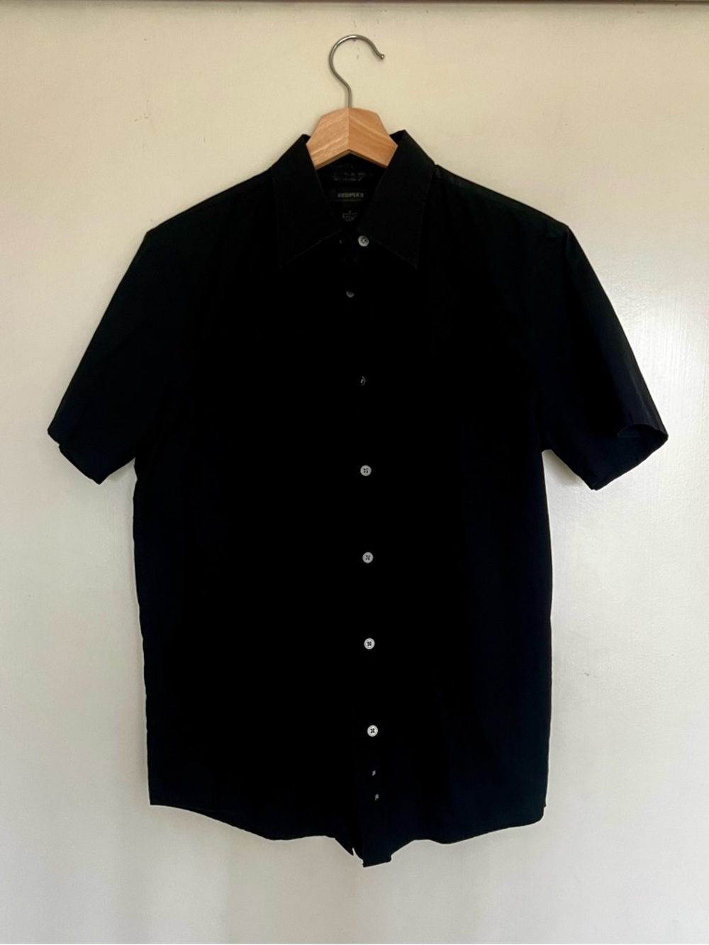 Express Black Short-Sleeve Button Down Shirt